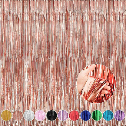 Crosize 4 Pack Rose Gold Party Streamers Backdrop, 3.3 x 9.9 ft | Tinsel Foil by Crosize