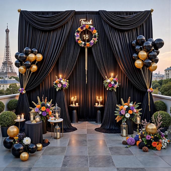 30ftx12ft Wrinkle Free Black Backdrop Curtains - Image 3