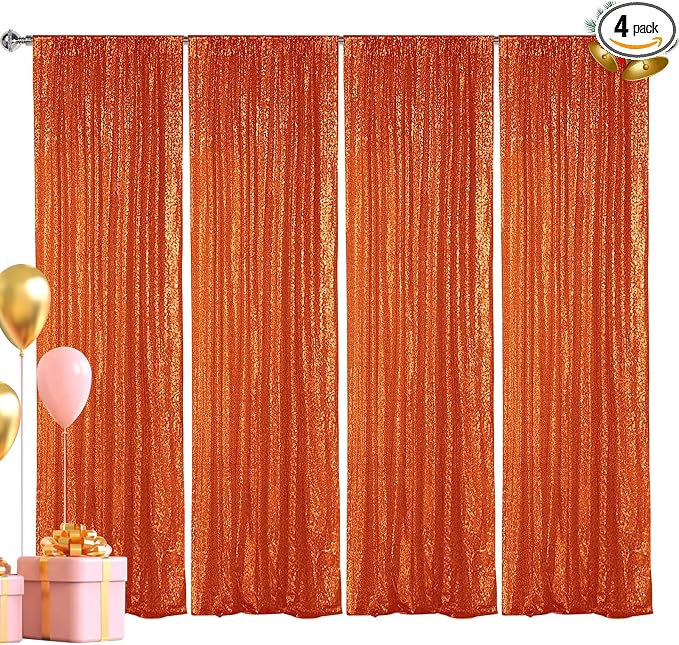 Hahuho Orange Sequin Backdrop Curtain, Party Decoration（4 Panels, 2FT x 8FT by Hahuho