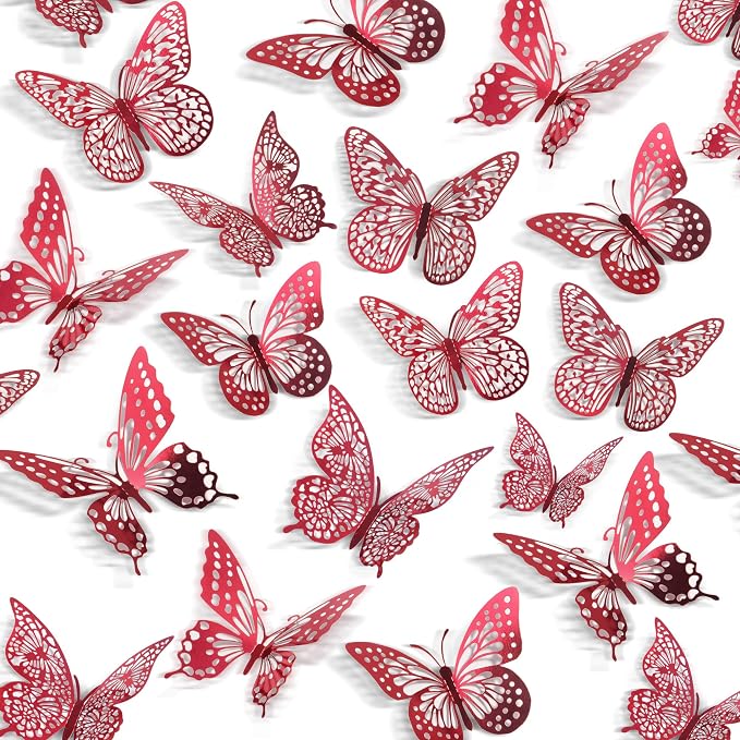 SAOROPEB 3D Butterfly Wall Decor 48 Pcs Blood Red Butterfly Decorations | 4 by SAOROPEB