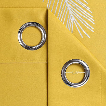 Yellow Blackout Curtains for Living Room, Room Darkening Silver Palm Tree - Image 8