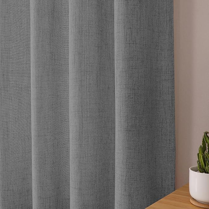 Tollpiz Linen Curtains Living Room Rod Pocket Semi Sheer Curtain Burlap Light - Image 8