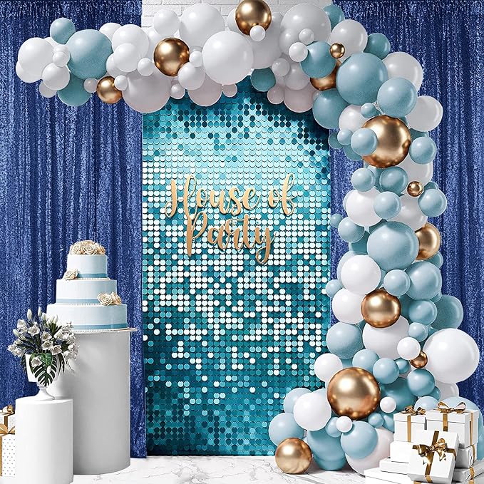 Hahuho Navy Sequin Backdrop Curtain, Party Decoration（2 Panels, 2FT x 8FT - Image 7