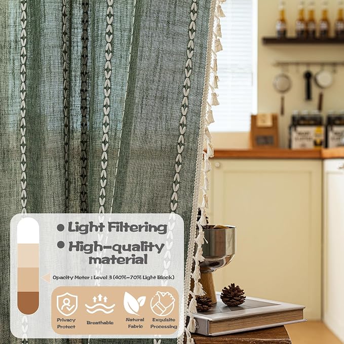 Sutuo Home Boho Door Curtains for Doorway Patio, Bohemian Linen Tassles Light - Image 5