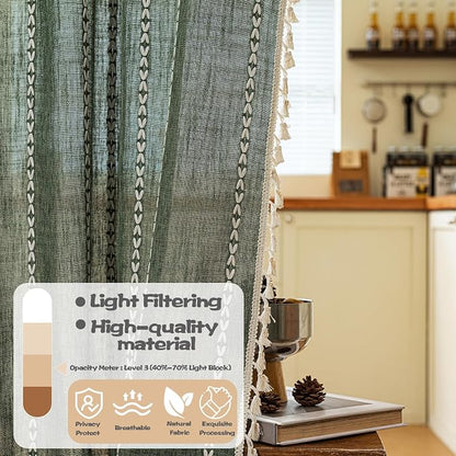 Sutuo Home Boho Door Curtains for Doorway Patio, Bohemian Linen Tassles Light - Image 5