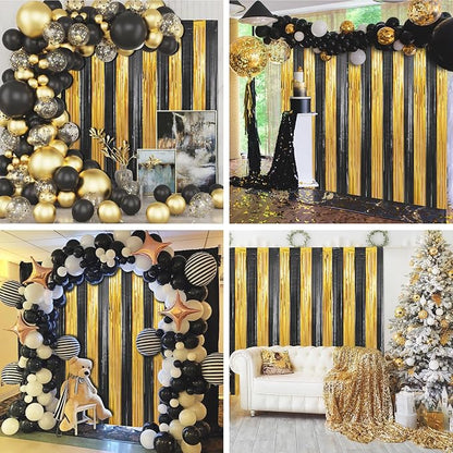 3 Pack 3.3 x 9.9 ft Black & Gold Tinsel Streamers Party Decorations | Foil - Image 7