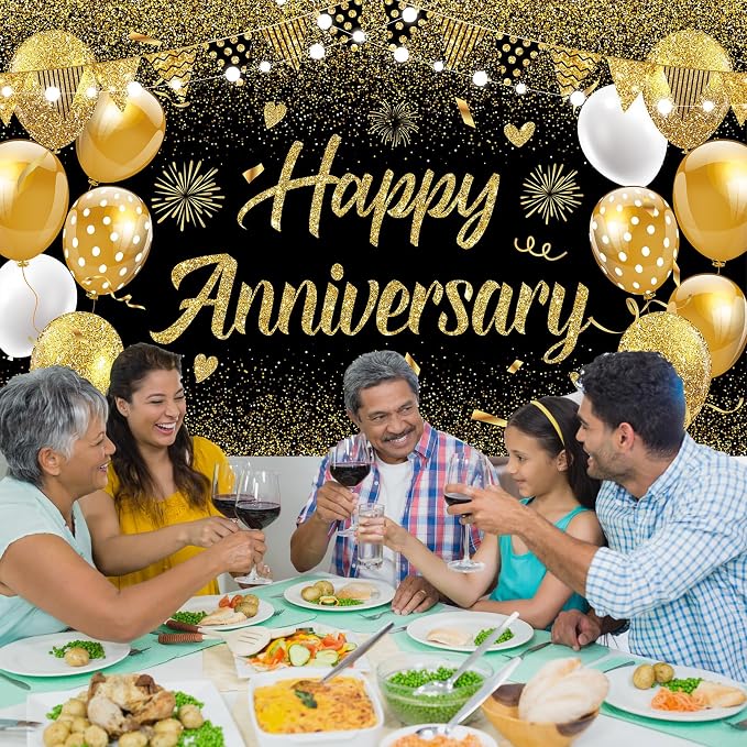 Black Gold Happy Wedding Anniversary Banner - Image 5