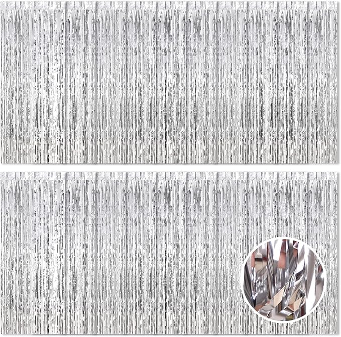20 Pack Silver Foil Curtain Backdrop 3.2ft x 8.2ft Foil Fringe Backdrop Curtain by Ohiyoo