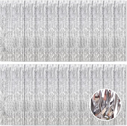 20 Pack Silver Foil Curtain Backdrop 3.2ft x 8.2ft Foil Fringe Backdrop Curtain by Ohiyoo