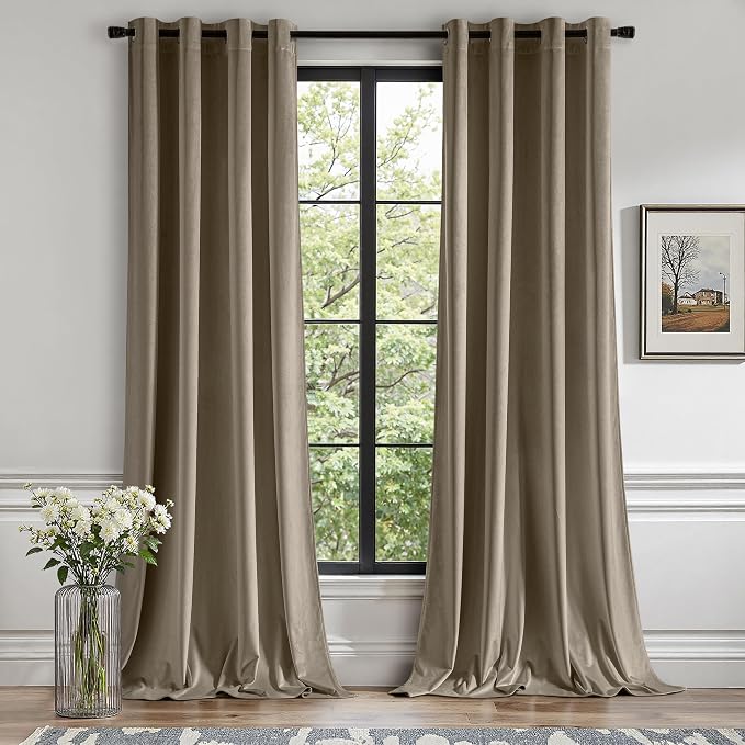 MIULEE Velvet Curtains Taupe 52 x 84 Inch Length Set of 2 | Grommet Drapes by MIULEE
