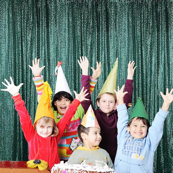 Sugargirl Dark Green Sequin Backdrop Curtain 2 Panels 2FTx8FT Glitter Dark - Image 3