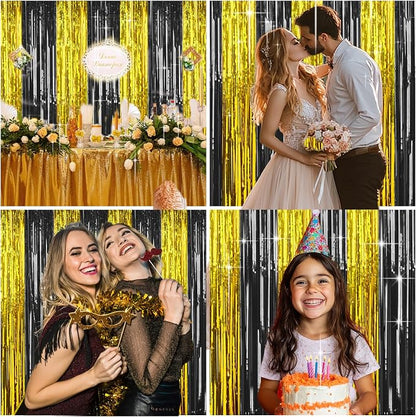 4 Packs Black and Gold Foil Fringe Curtain, Graduation Decorations 2025 - Image 3