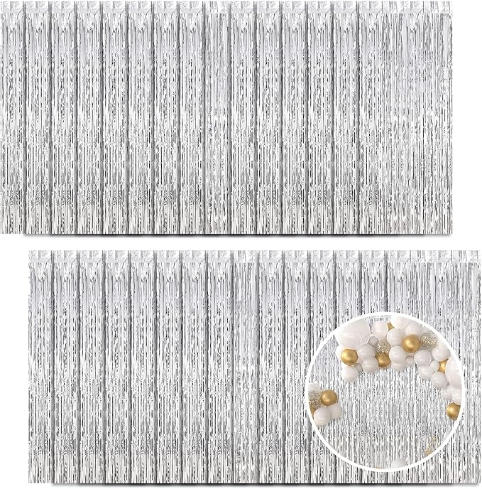 30 Pack Silver Foil Fringe Curtain Backdrop, 3.3x8.2 Feet Metallic Tinsel by LITLANDSTAR