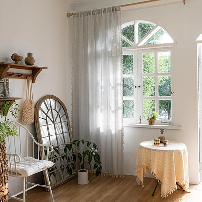 Sutuo Home Boho Curtains for Bedroom Dining Room Kitchen, Semi Blackout Linen - Image 4