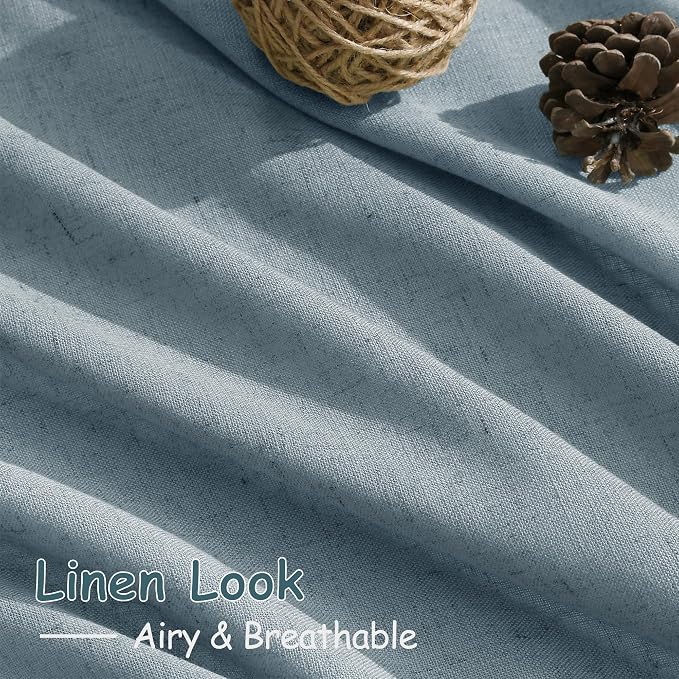 Light Blue Linen Curtains 63 Inches Long 2 Panel Sets - Image 5