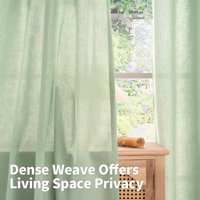 YoungsTex Sage Linen Curtains for Living Room Spring Decor, Light Green Light - Image 4
