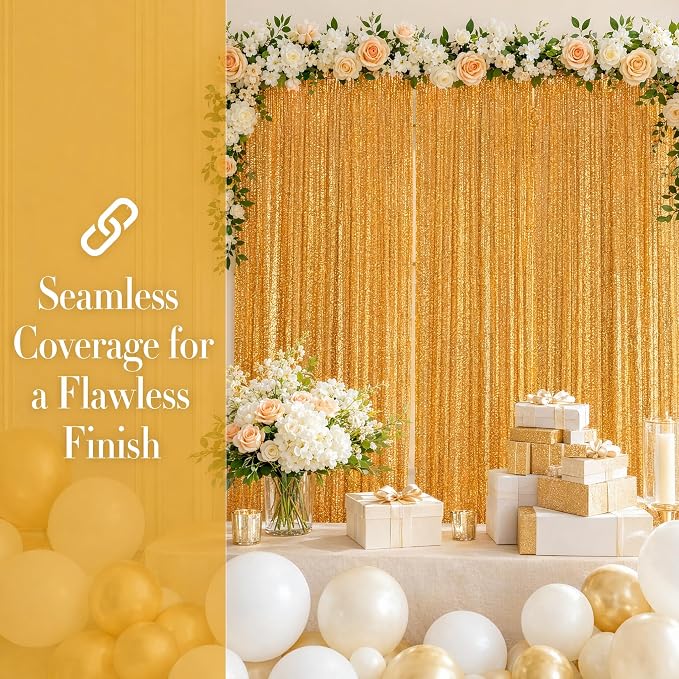 ShinyBeauty Gold Sequin Backdrop Curtains 4 Panels 2x8ft - Image 4
