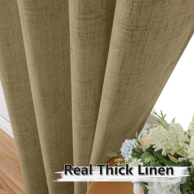 Tollpiz Linen Curtains Living Room Rod Pocket Semi Sheer Curtain Burlap Light - Image 3