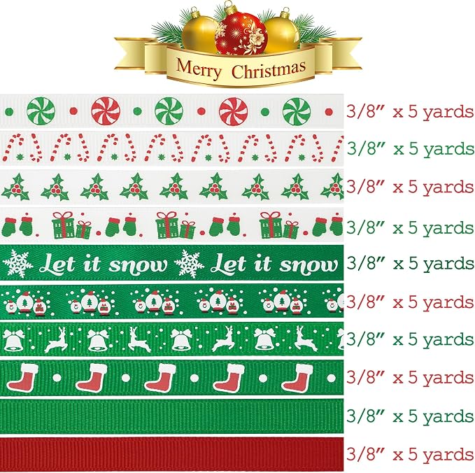 3/8 inch 100 Yards Assorted Christmas Ribbon - Image 2