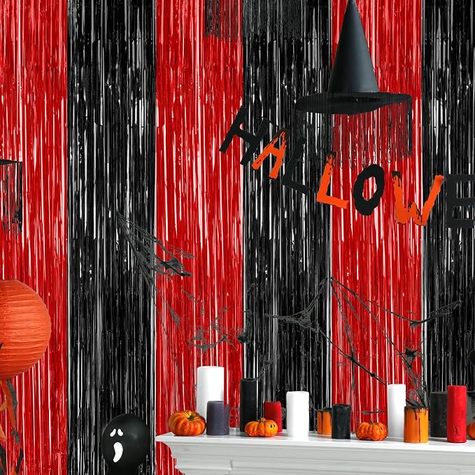 ZATAYE 4 Pack Black Red Halloween Foil Curtain Streamer Decorations | Black Red - Image 5