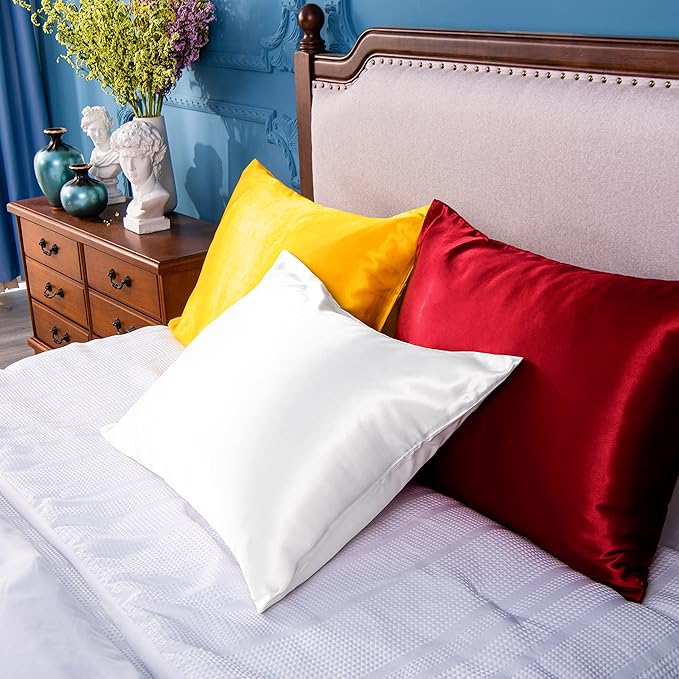 NTBAY 2 Pack Satin King Pillowcases for Hair and Skin, Luxurious and Silky Pillow Cases with Envelope Closure, 20x40 Inches, White