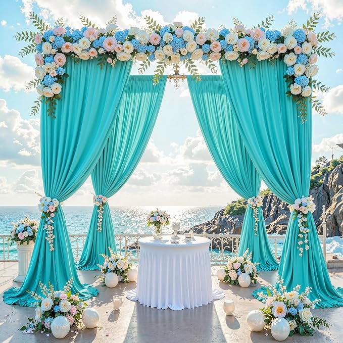 10 ft x 40 ft WWrinkle Free Turquoise Backdrop Curtain - Image 2