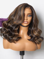 LUVME HAIR 100% Human Hair Wigs Loose Wave Glueless Lace Front 16 Inches, Pre Cut Plucked Hd Lace Short Wig Ready To Go Highlight Color Straight Bleached Knots Side Part Wigs