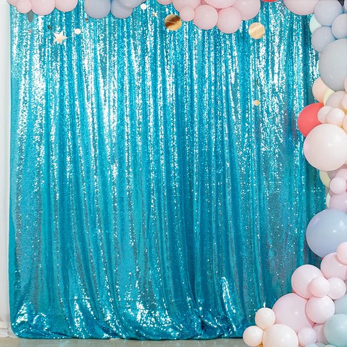 ShinyBeauty Sequin Backdrop 10x10FT Turquoise | Glitter Photo Background by ShinyBeauty