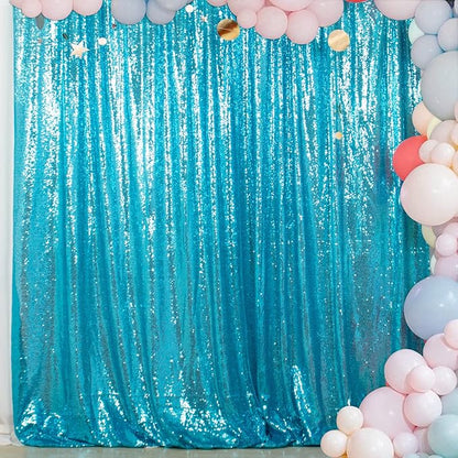 ShinyBeauty Sequin Backdrop 10x10FT Turquoise | Glitter Photo Background by ShinyBeauty