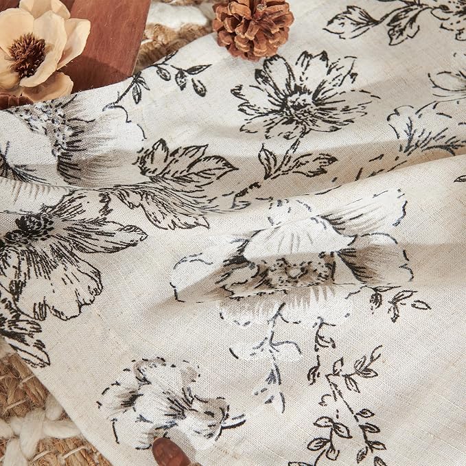 jinchan Black Floral Linen Curtains Lined 63 Inch Vintage Back Tab 2 Panels | - Image 9