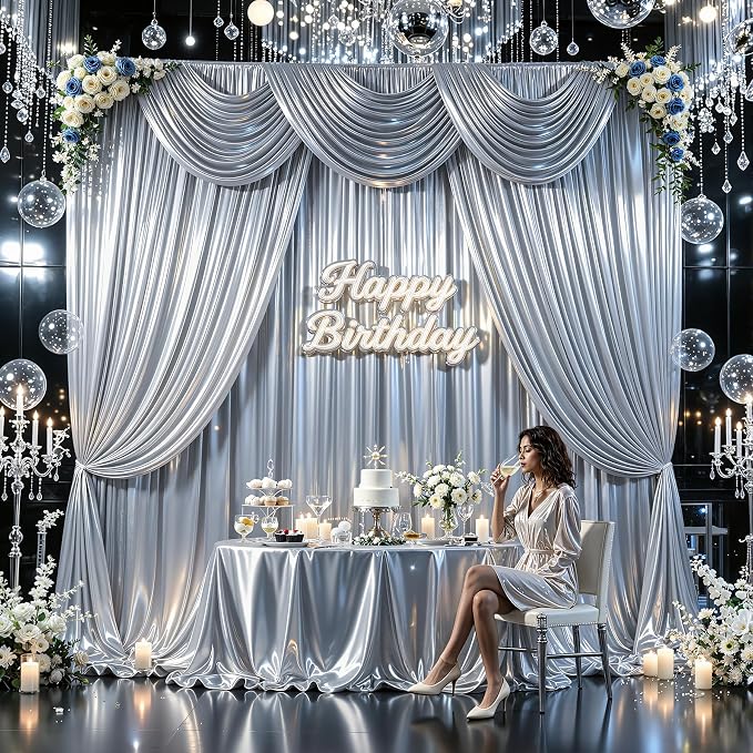 30x10ft Silver Glitter Backdrop Curtain - Image 6