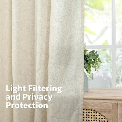 YoungsTex 45 Inch Length Beige Linen Curtains - Image 4