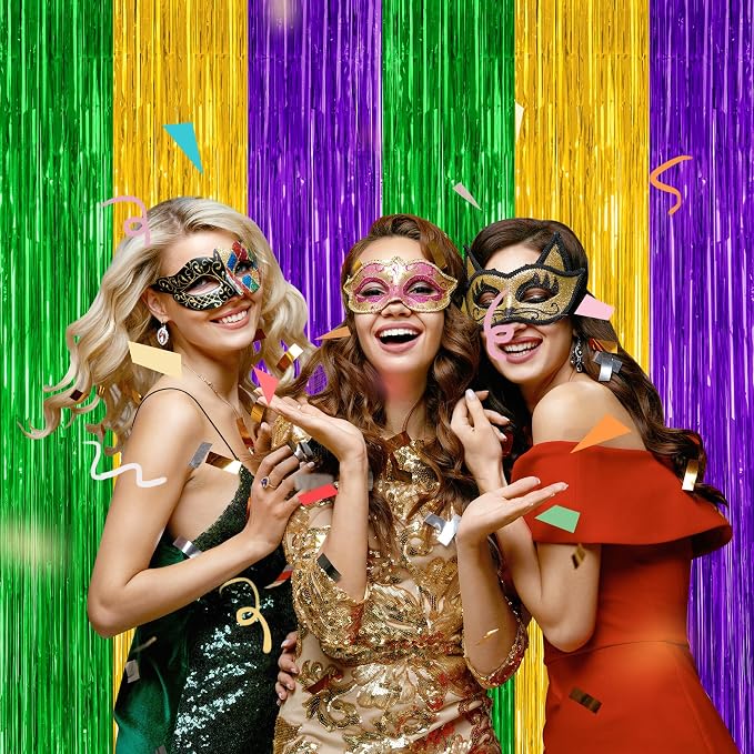ZATAYE 2 Pack Purple Gold Green Foil Curtain Streamer Decorations | Purple Gold - Image 5