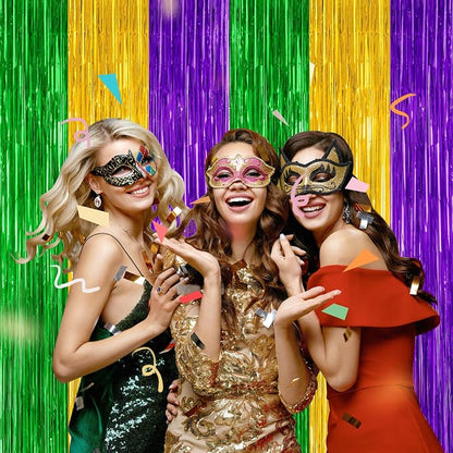 ZATAYE 2 Pack Purple Gold Green Foil Curtain Streamer Decorations | Purple Gold - Image 5