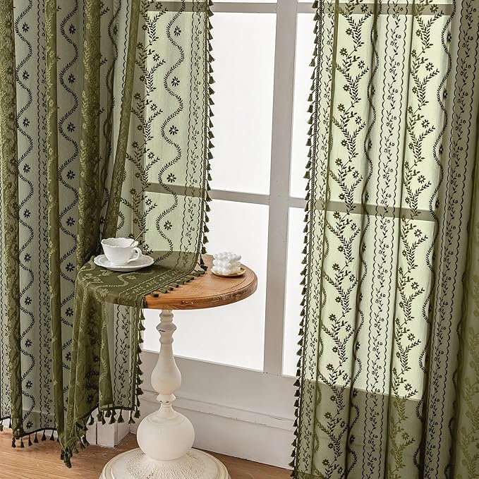 WAZZIO Boho Lace Curtains 2 Panels 63 Inch -Victorian Sheer Panel Drape French - Image 6