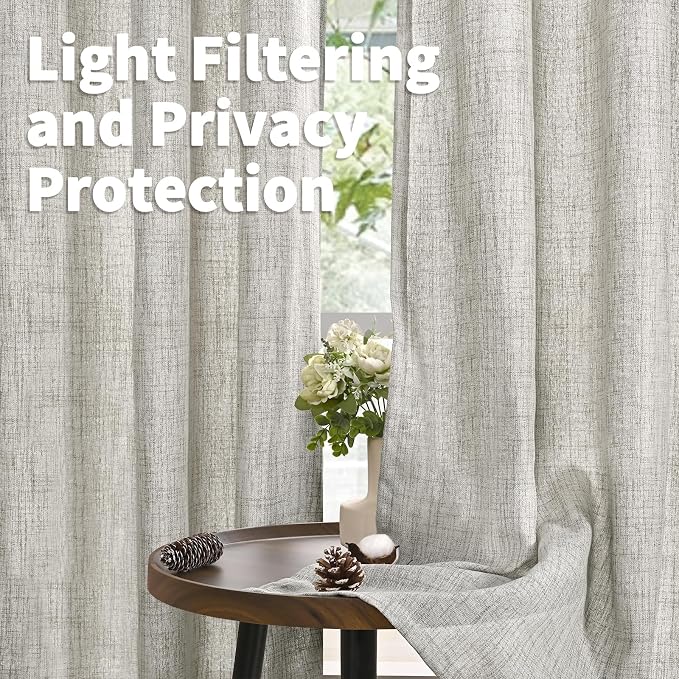 YoungsTex Dark Grey Linen Curtains 45 Inches Length, Textured Semi Sheer Drapes - Image 3
