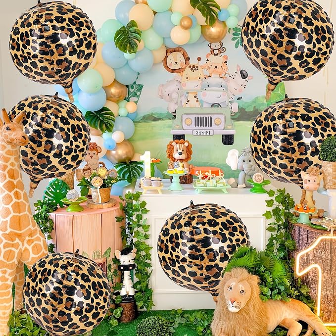 Cheetah Print Balloons 6 Pcs Leopard Foil Balloons 22 Inch 4D Round Safari - Image 6