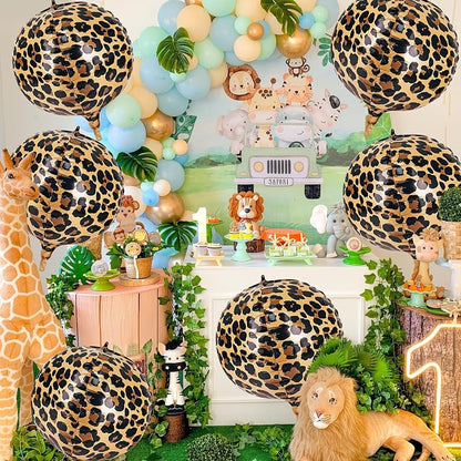 Cheetah Print Balloons 6 Pcs Leopard Foil Balloons 22 Inch 4D Round Safari - Image 6