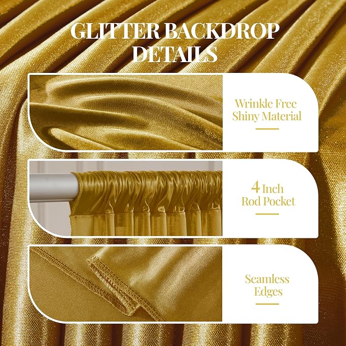 30x10ft Dark Gold Glitter Backdrop Curtain - Image 5