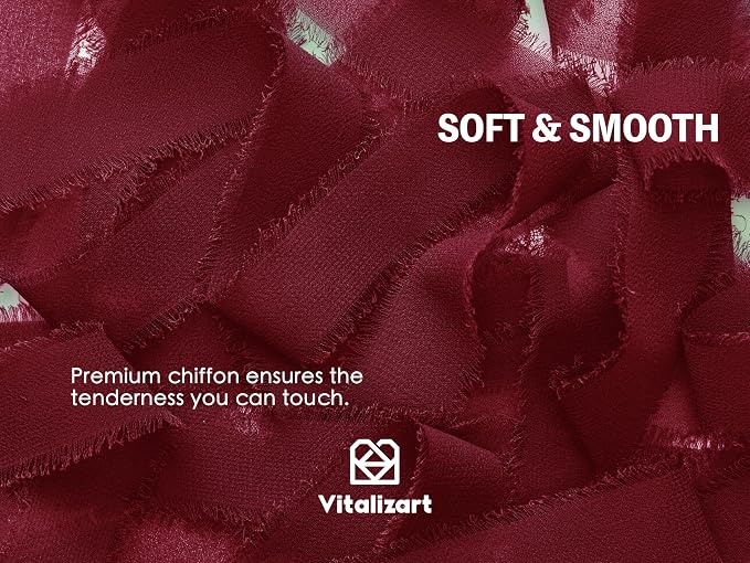 Vitalizart Burgundy Chiffon Silk Ribbon 1" x 21Yd Handmade Frayed Fringe | - Image 3