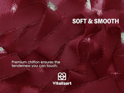 Vitalizart Burgundy Chiffon Silk Ribbon 1" x 21Yd Handmade Frayed Fringe | - Image 3