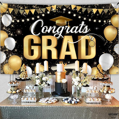 KatchOn Black and Gold Congrats Grad Banner 72x44 Inch | Graduation Decorations - Image 7