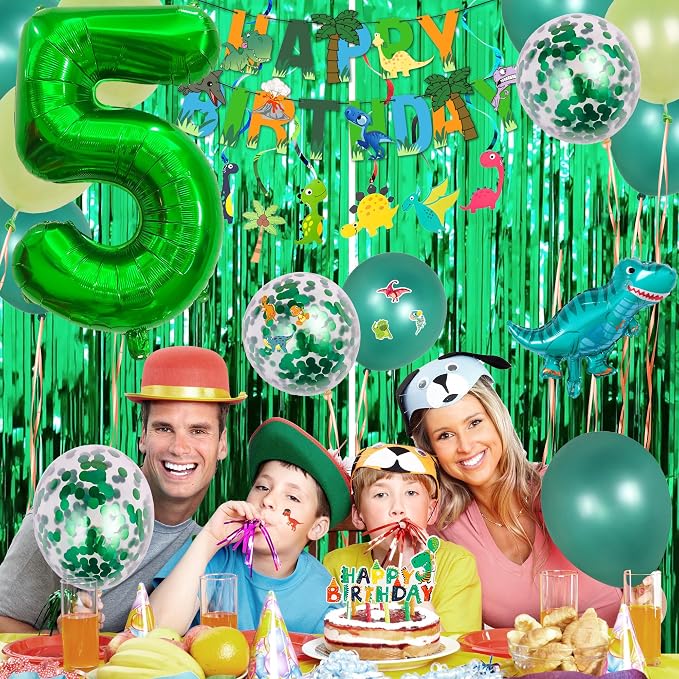 LilyZheng Large Dinosaur Balloon Number 5, 40 Inch Dark Green Foil Balloon - Image 7