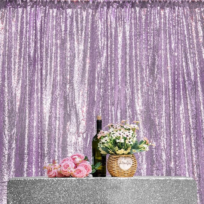 JYFLZQ Lavender Sequin Backdrop Curtains 2ft x 8ft 2 Panel Glitter Photo Booth - Image 7