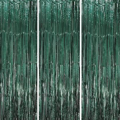 Voircoloria 3 Pack 3.3 x 8.2 ft Retro Green Foil Fringe Backdrop Curtains by Voircoloria
