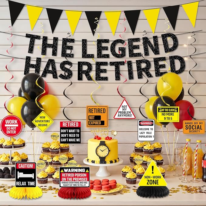 Roetyce Retirement Party Decorations, Caution Legend Has Retired Banner | Black - Image 9