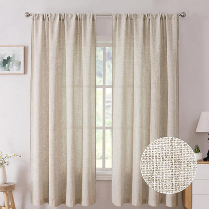 Tollpiz Short Linen Curtains Bedroom Rod Pocket Semi Sheer Curtain Burlap Light by Tollpiz