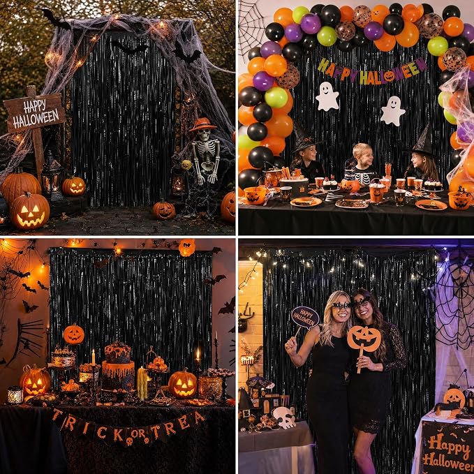 Black Fringe Curtain Party Streamers 2Pack 3.3x8.3 Ft Foil Fringe Backdrop - Image 5