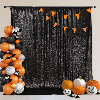 PartyDelight Black Sequin Backdrop 6x8ft Sparkly Photo Curtain | 4 Inch Rod - Image 2