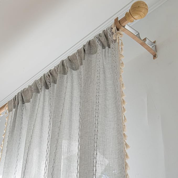 Sutuo Home Boho Curtain for Bedroom Living Room Kitchen, Semi Blackout Linen - Image 4